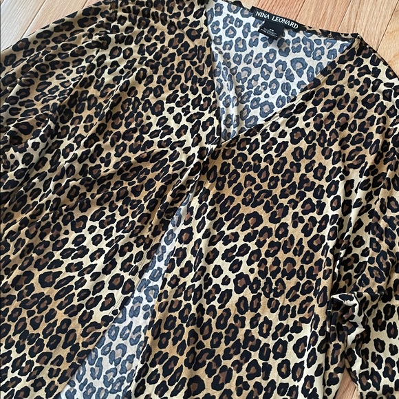 Nina Leonard Cardigan Womens 2X Brown Black Animal Print Stretch Layering Piece - Picture 3 of 9